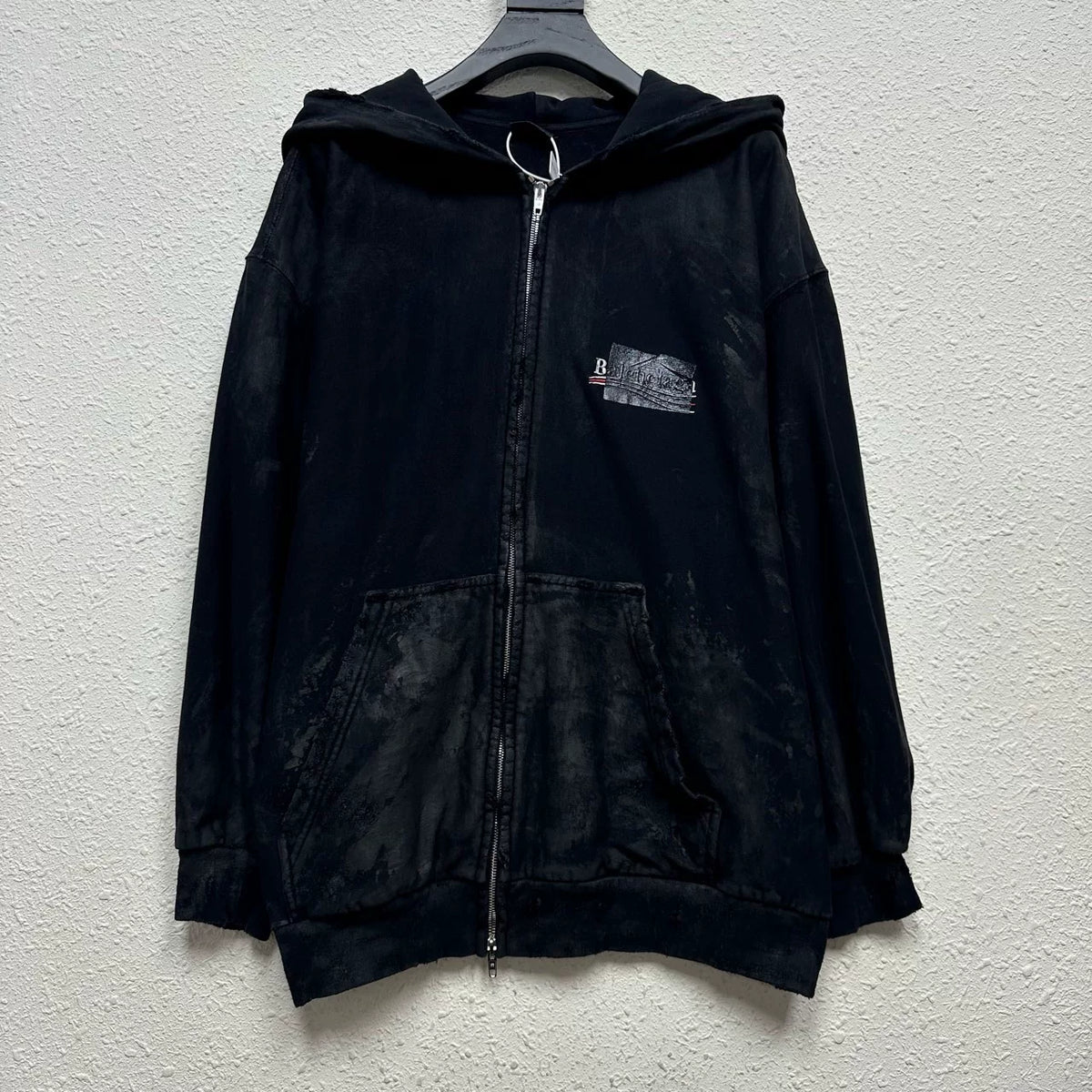 Balenciaga Black Coca-Cola Logo Mud-Dye Distressed Print Zip-Up Jacket