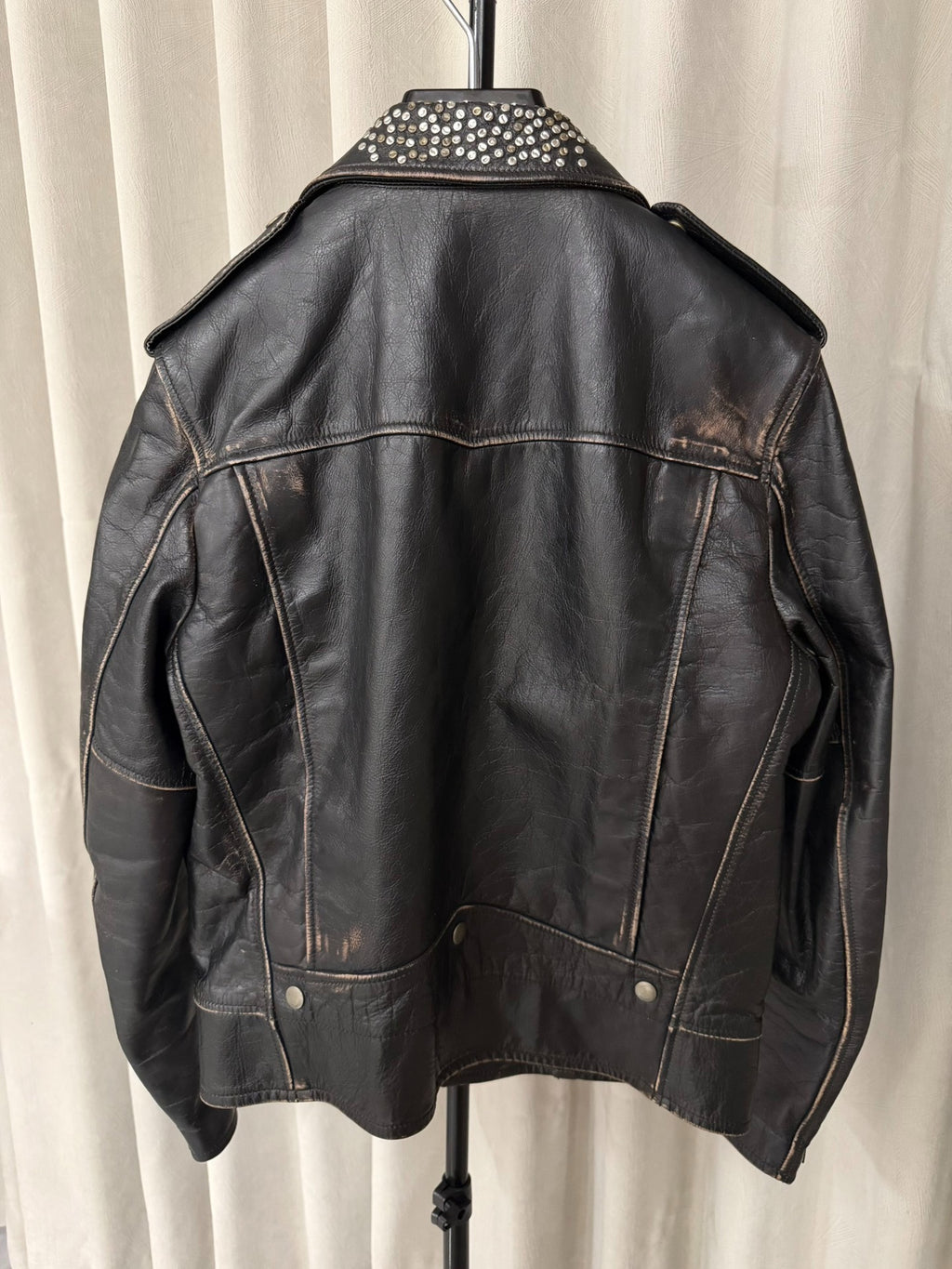 Saint Laurent Paris FW17 L01 Distressed Riveted Lambskin Motorcycle Jacket