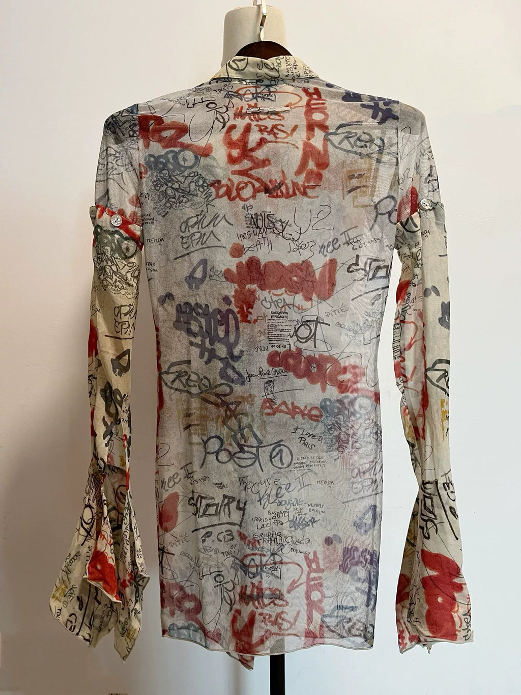 Jean Paul Gaultier graffiti mesh top shirt