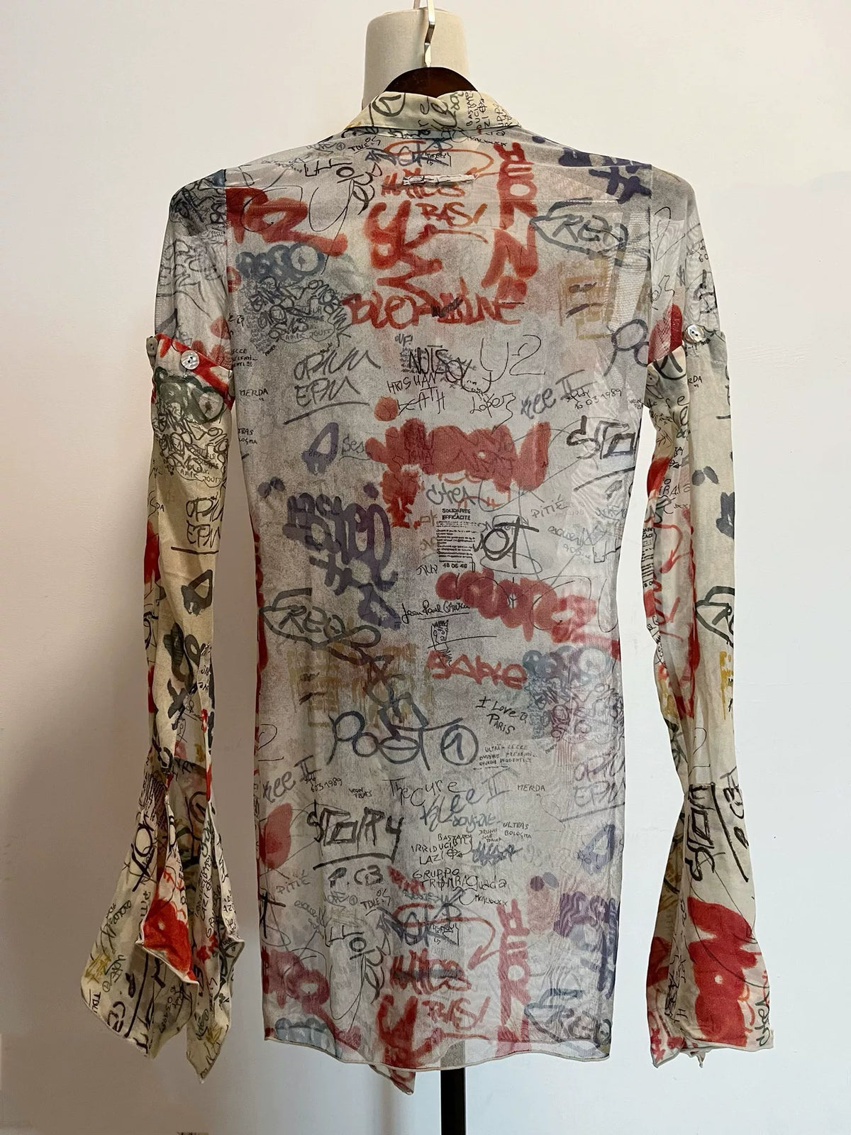 Jean Paul Gaultier graffiti mesh top shirt