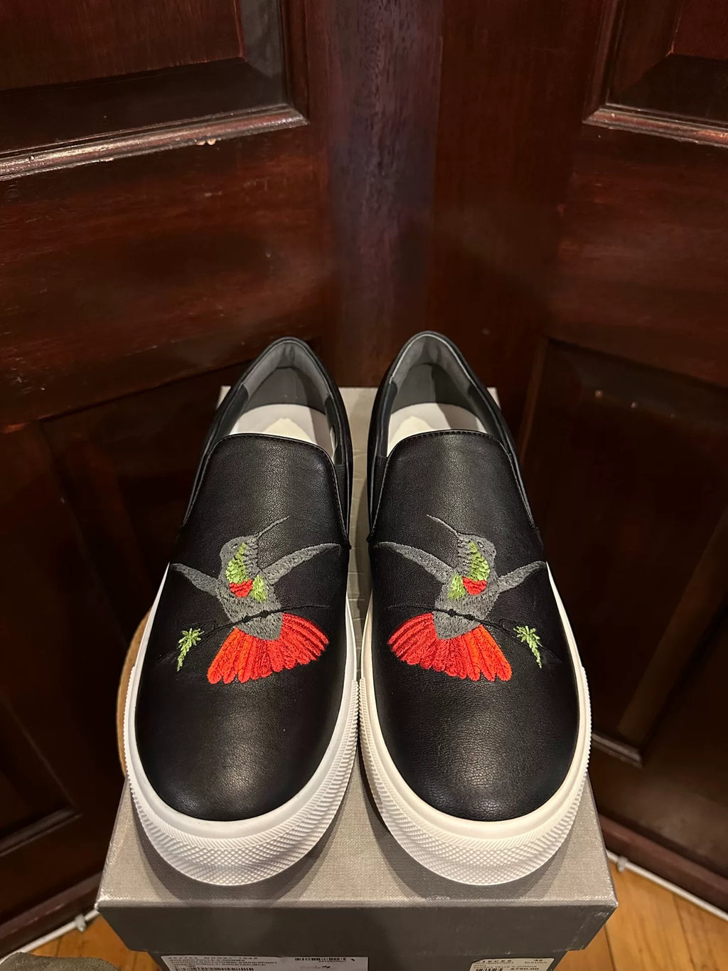 Alexander McQueen Hummingbird Embroidered Calfskin Slip-On Sneakers