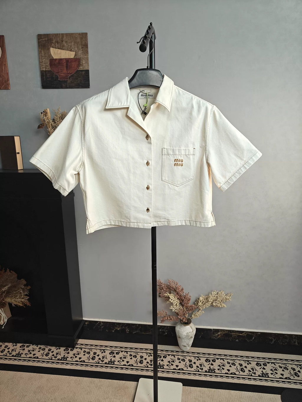 Miu Miu Off-White Short-Sleeve Shirt