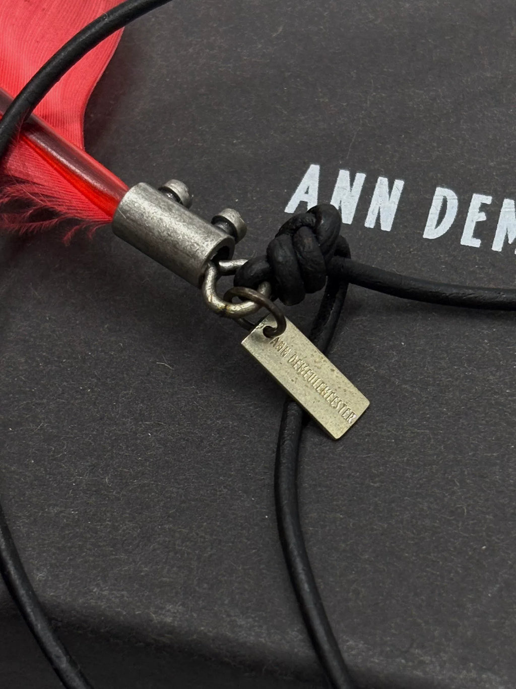 Ann Demeulemeester SS20 Red Raven Feather Leather Cord Necklace