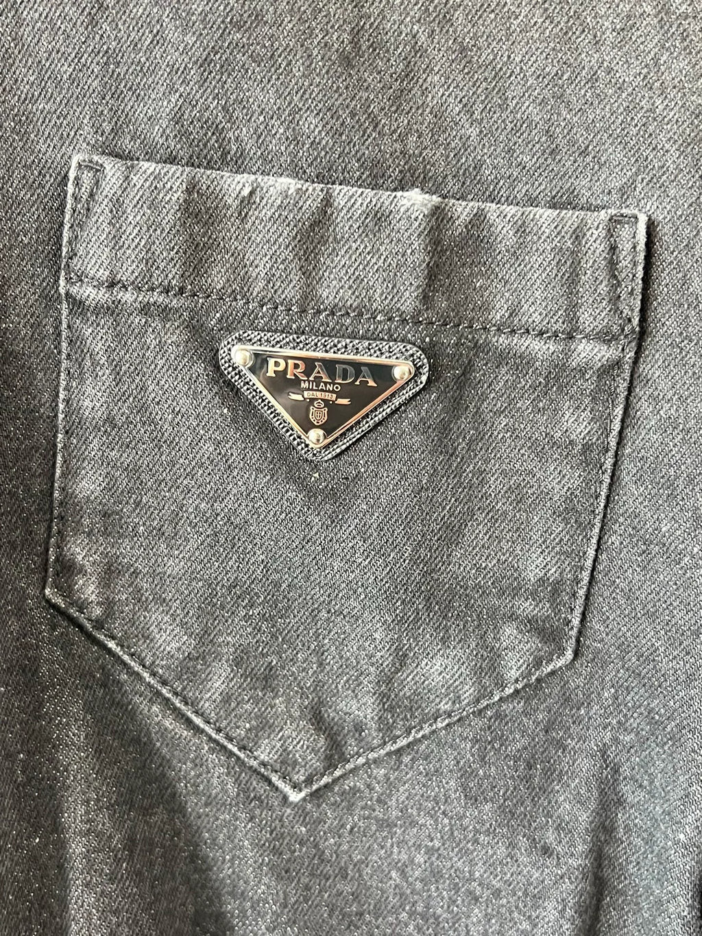 Prada Gray Denim Triangle Logo Jacket