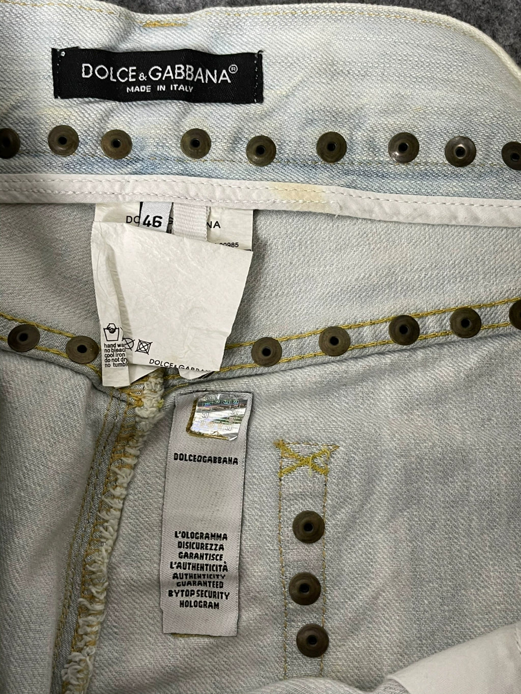 Dolce Gabbana 05ss show style embroidered riveted denim pants