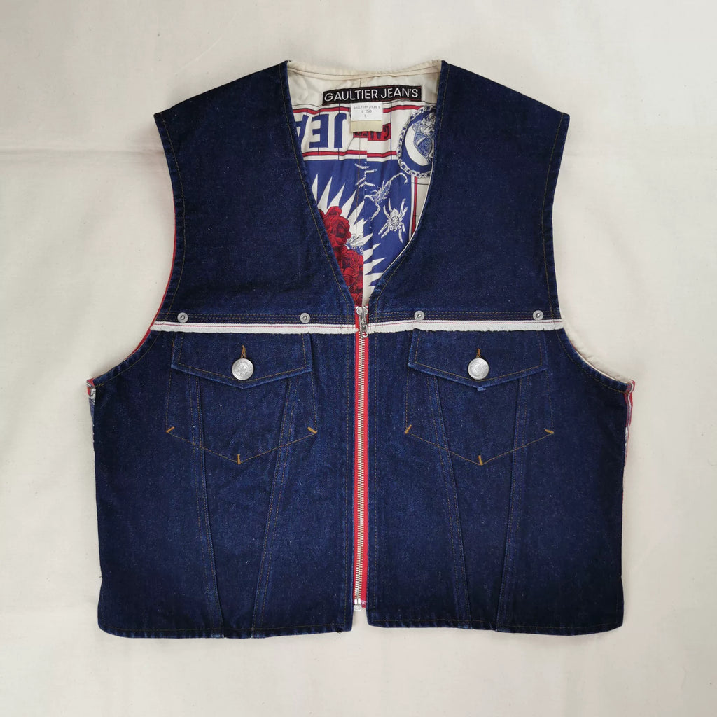 1994 Spring/Summer Jean Paul Gaultier Denim Skull Tattoo Patchwork Vest