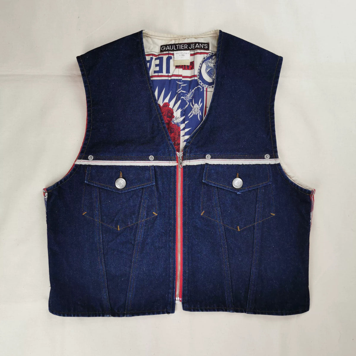 1994 Spring/Summer Jean Paul Gaultier Denim Skull Tattoo Patchwork Vest