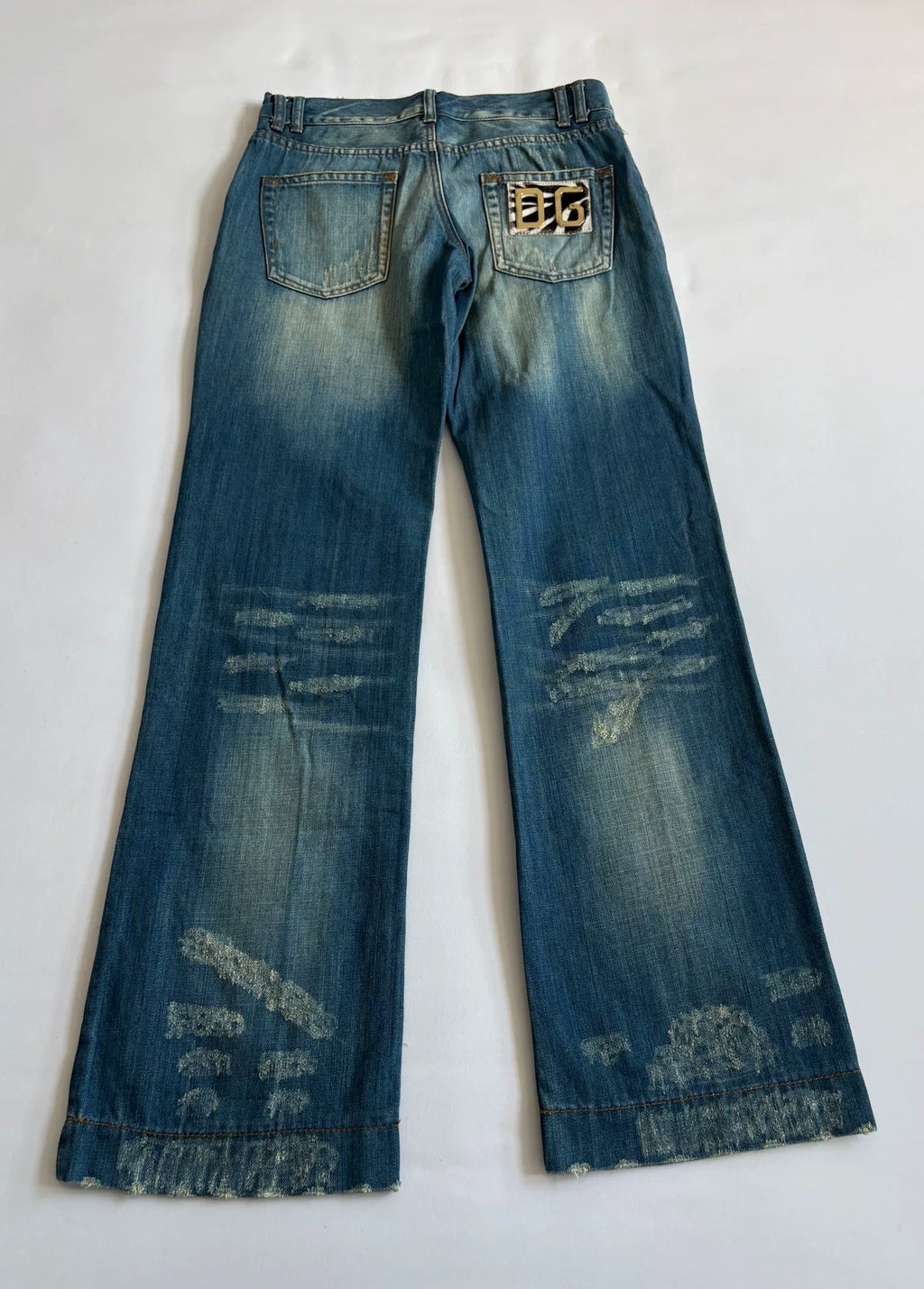 DG patch jeans Dolce&Gabbana vintage pre-owned distressed washed-out ripped patch jeans