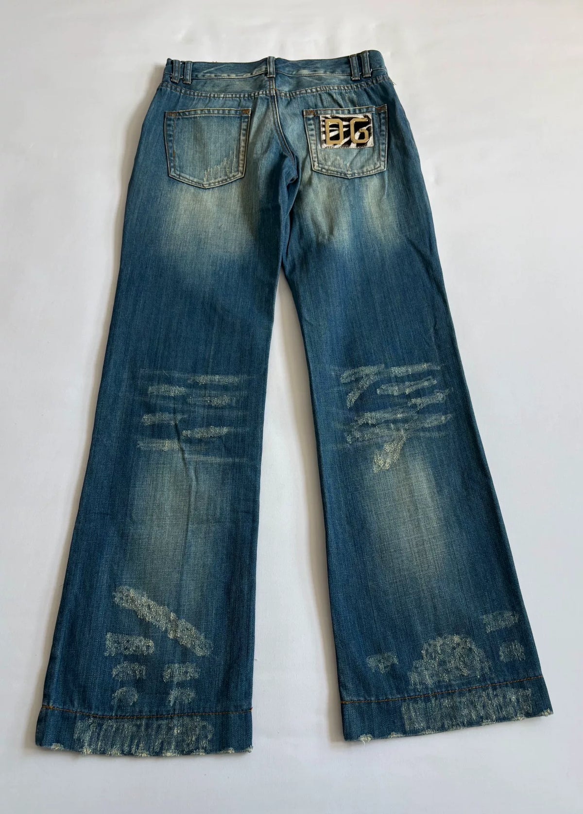 DG patch jeans Dolce&Gabbana vintage pre-owned distressed washed-out ripped patch jeans