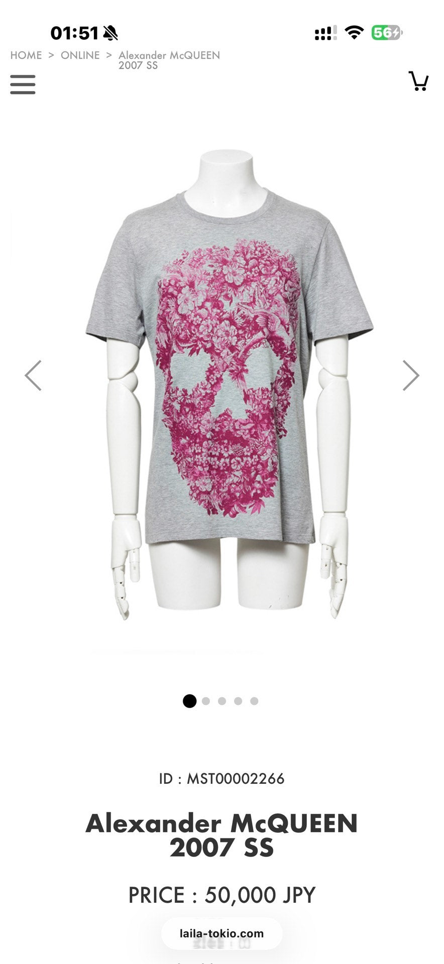 Alexander McQueen SS07 Rose Skull Cotton T-Shirt