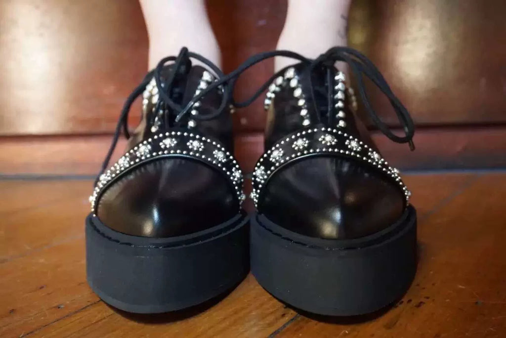 Alexander McQueen FW15 Black Rose Stud Lambskin Platform Heels