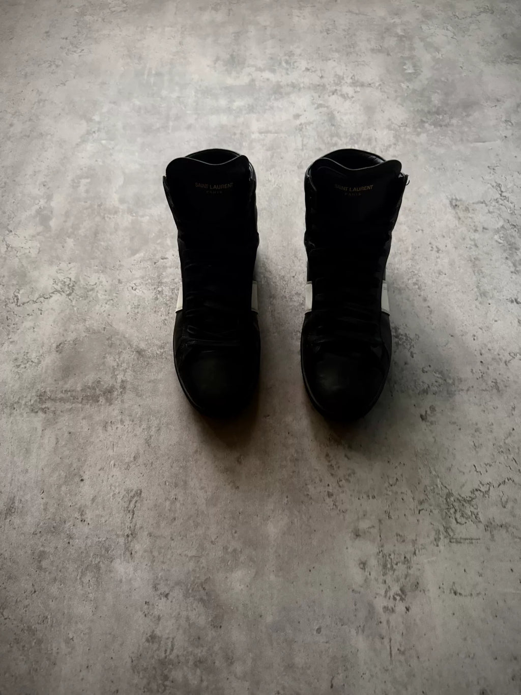 Saint Laurent Paris 13AW SL/02H Black White Patch Leather High Top Sneakers by Hedi Slimane