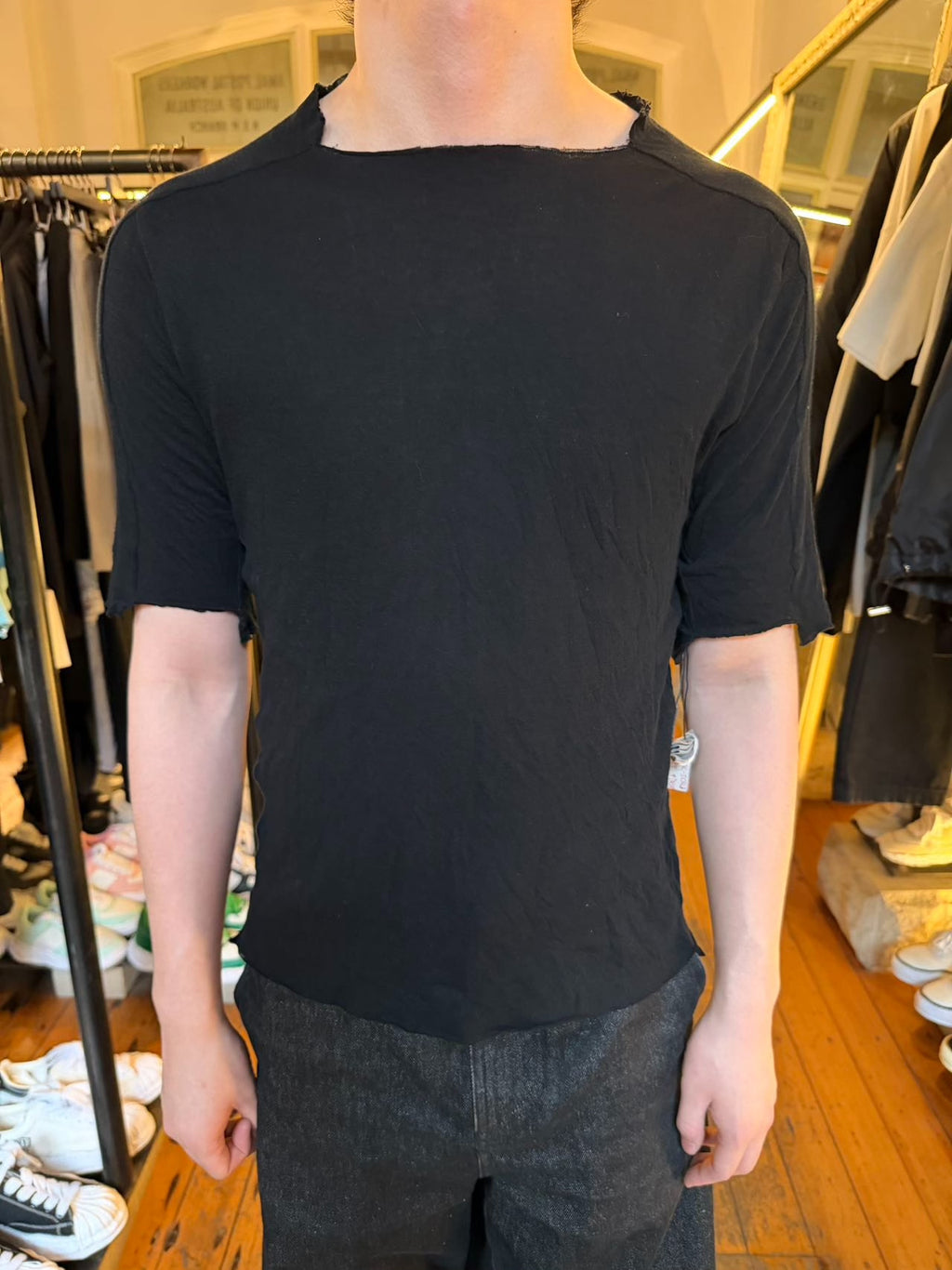M.A+ SS16 Black Square Neck Cotton T-Shirt