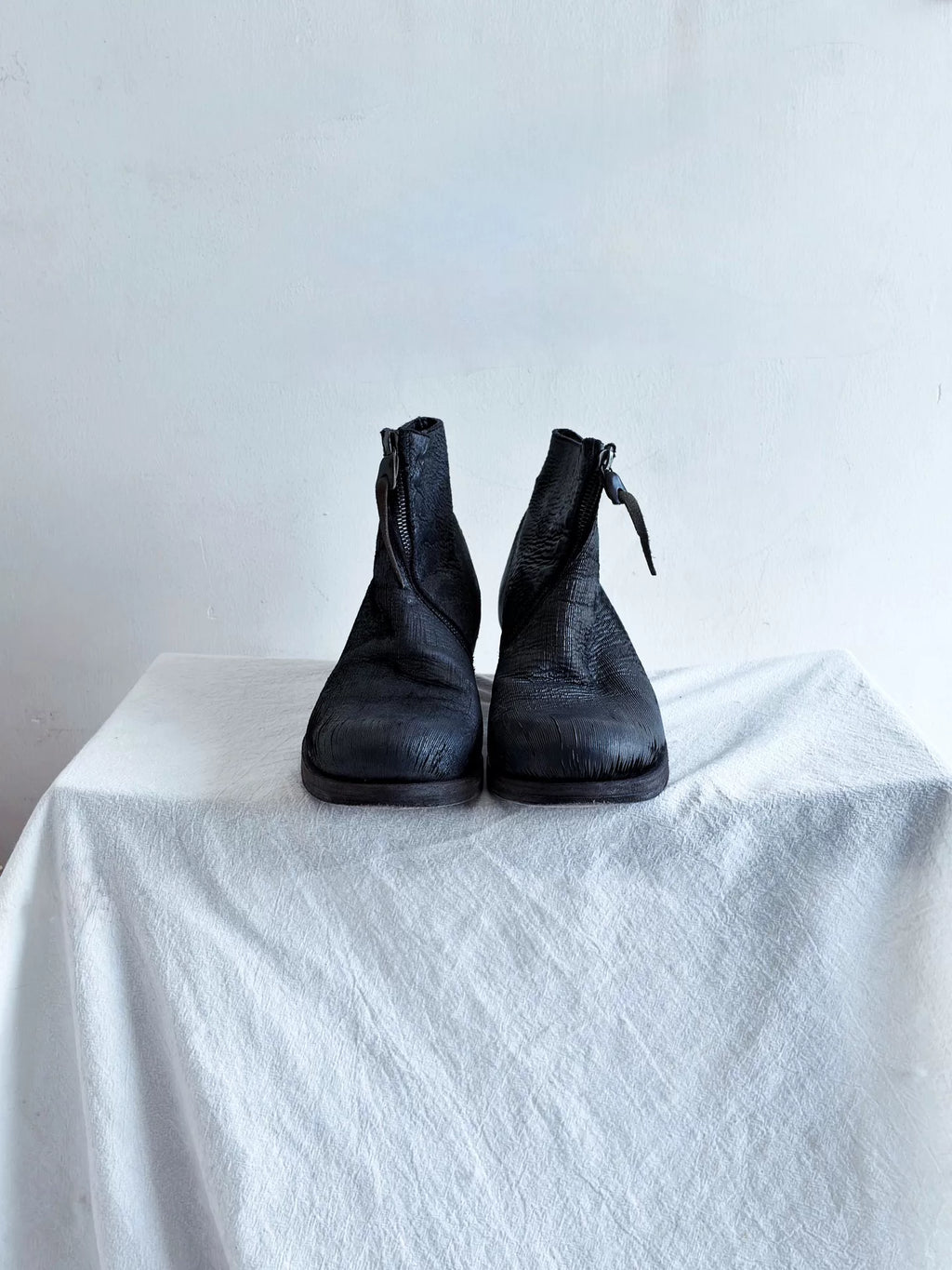 M.A+ Spiral Zip Leather Black Boots