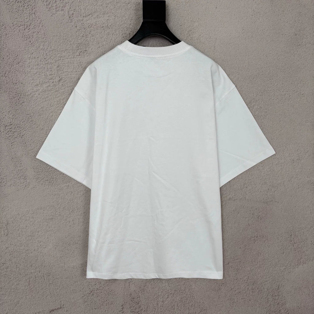 Balenciaga White Mesh Letter Logo Print Short Sleeve Top