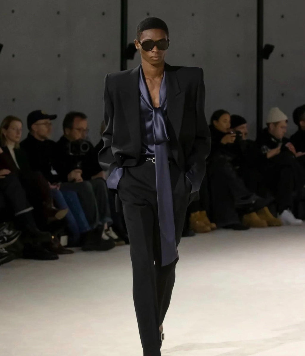 Saint Laurent FW23 Navy Blue Silk Shirt