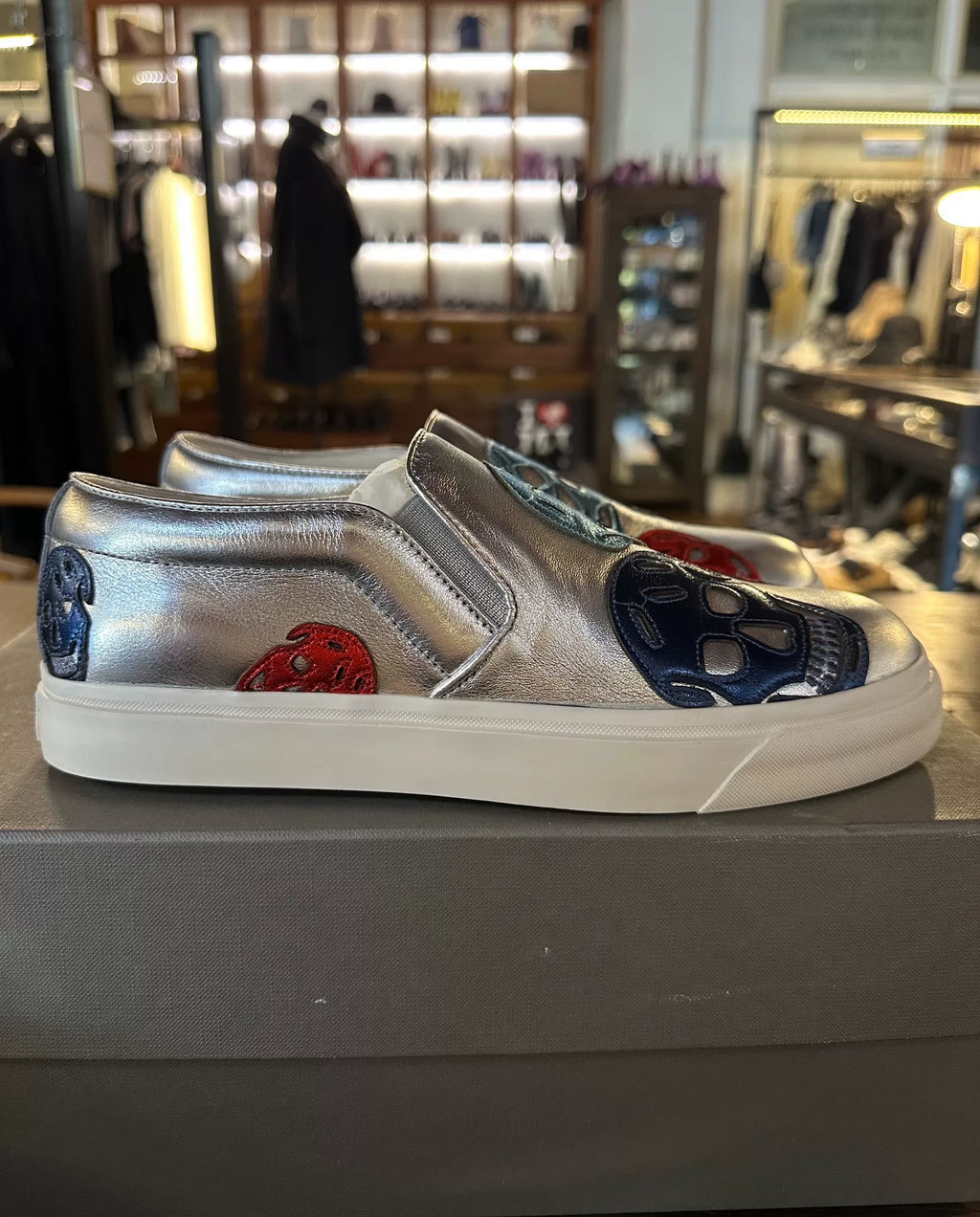 Alexander McQueen FW16 Silver Multicolor Skull Slip-On Sneakers