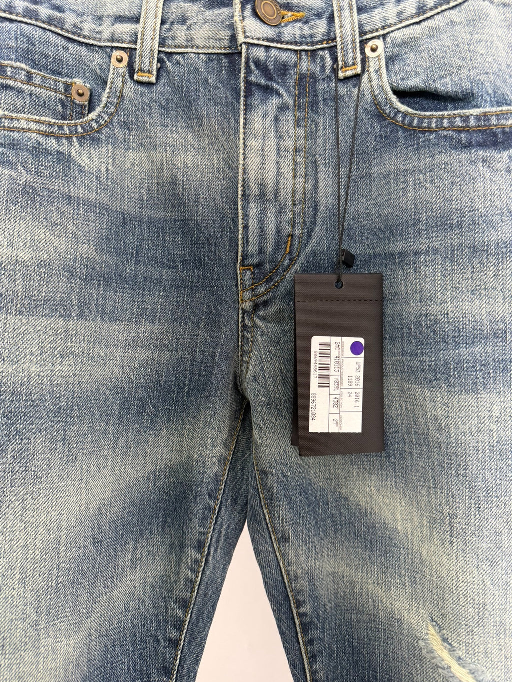 Saint Laurent Paris SLP 16FW Destroyed Knee Cutout Ombre Men's Blue Jeans