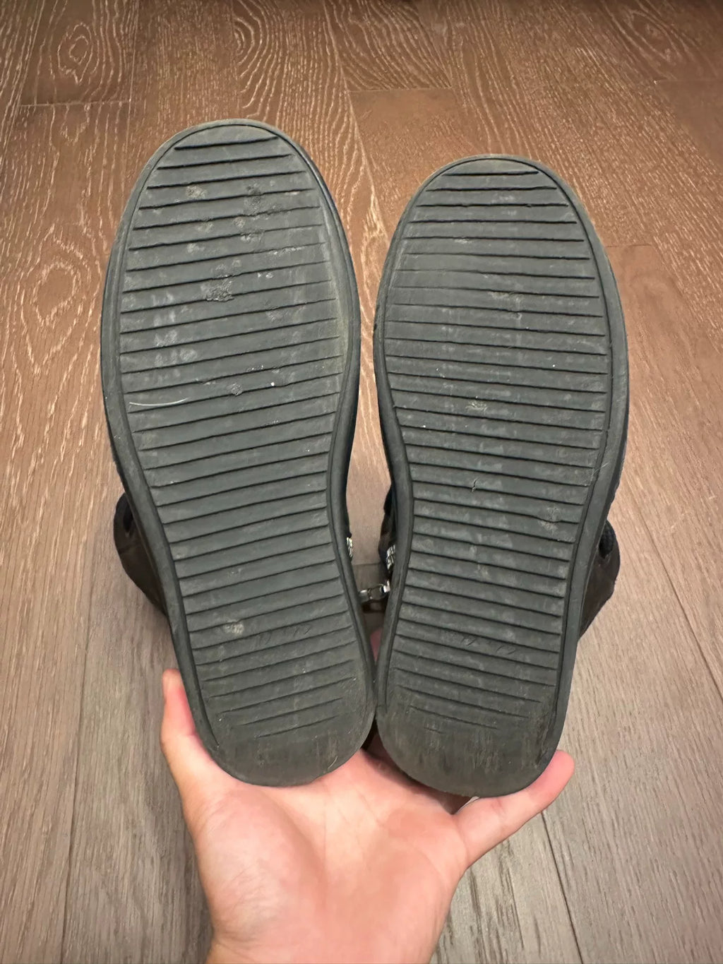 Rick Owens mainline pure black thick laces inverted triangle Sneakers