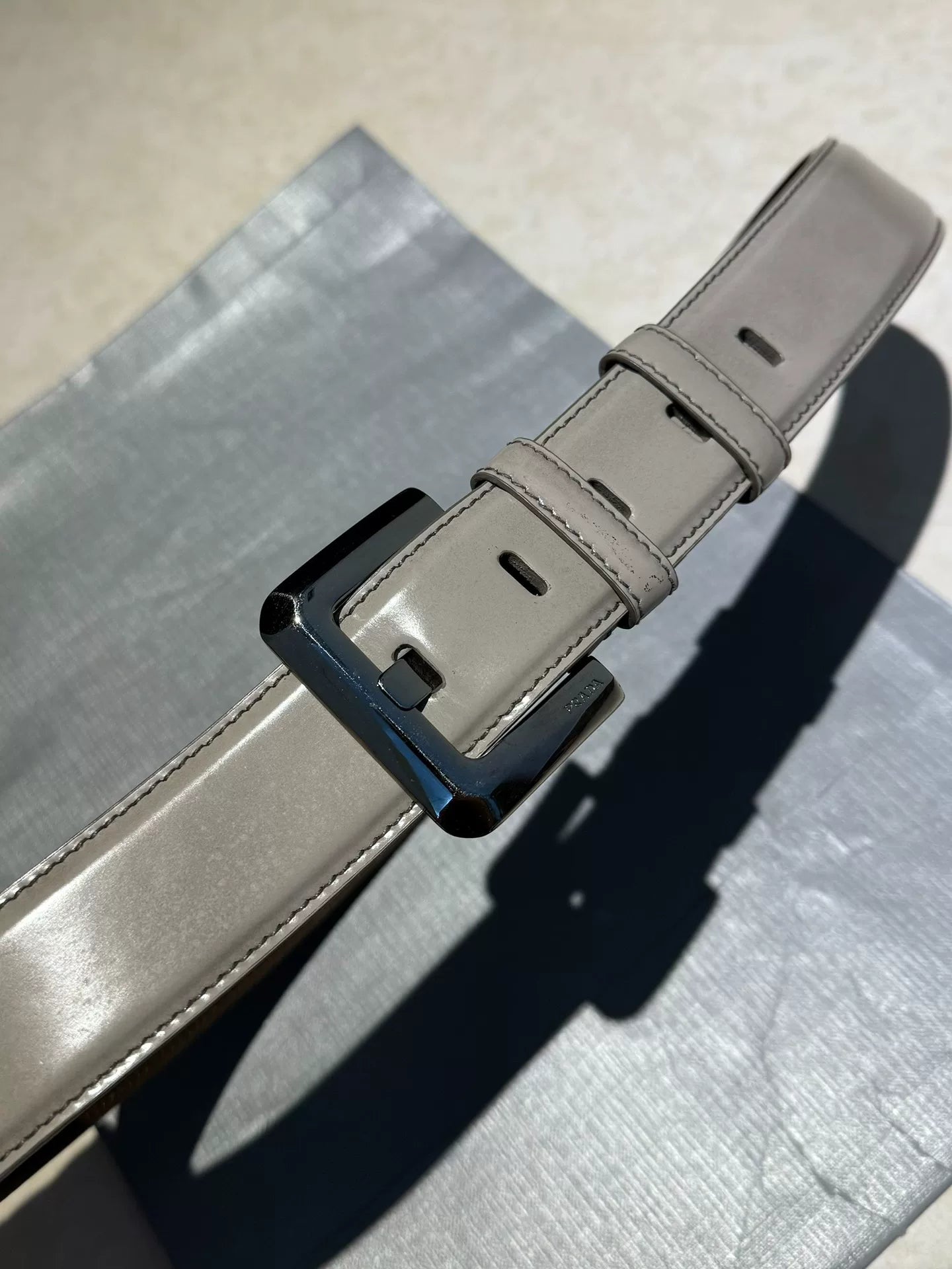 Prada Patent Leather Square Silver Buckle Belt