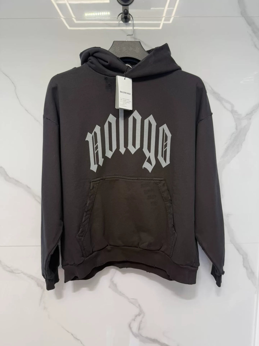 Balenciaga FW23 Black Distressed Letter Print Hooded Sweater
