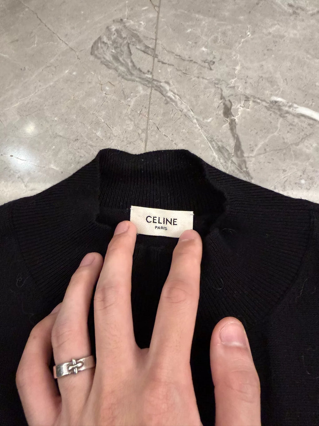 Celine Black Wool Crew Neck Sweater by Hedi Slimane