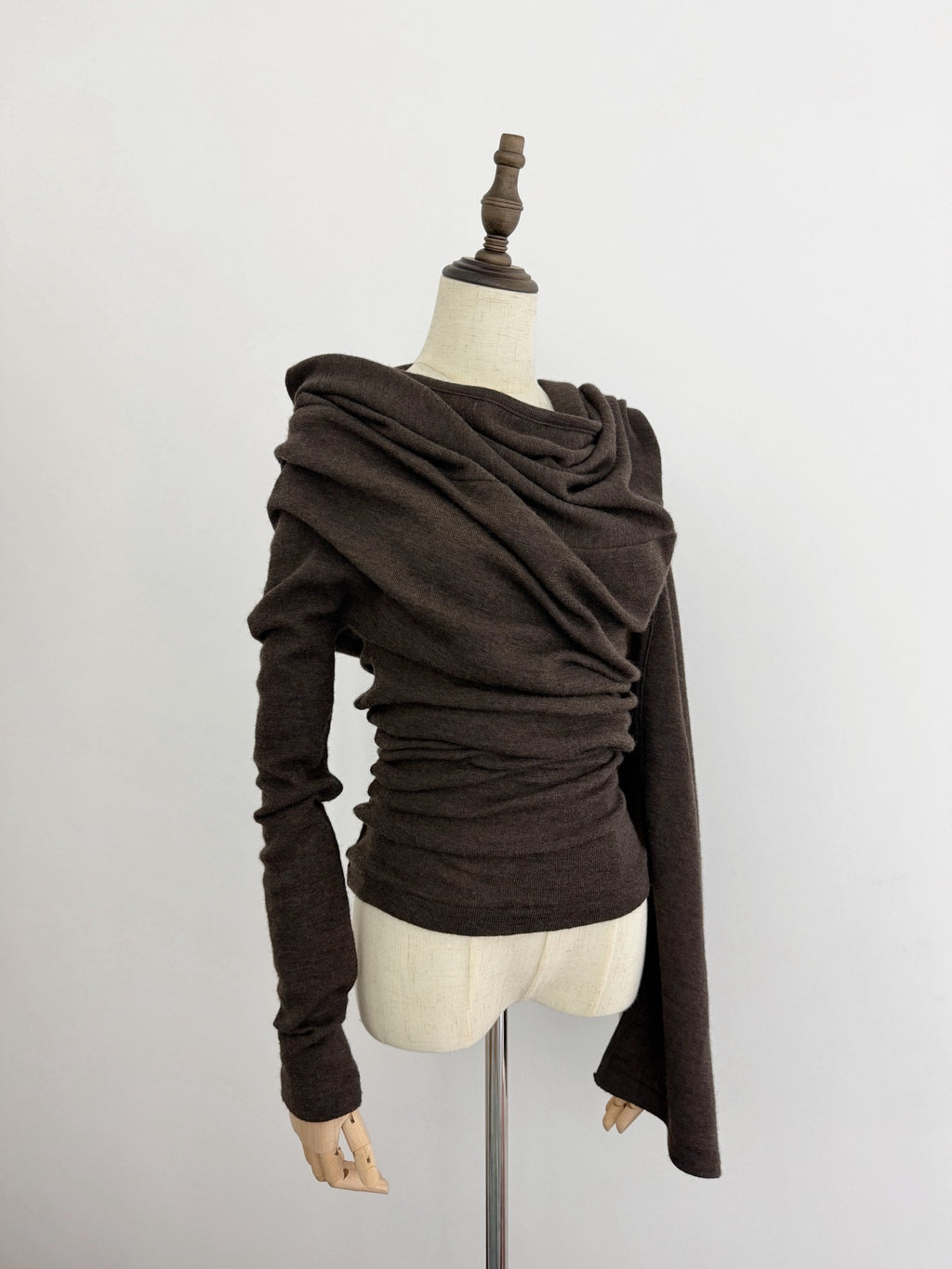 Yohji Yamamoto Y's Irregular Two-Way Wool Brown Top - Devines