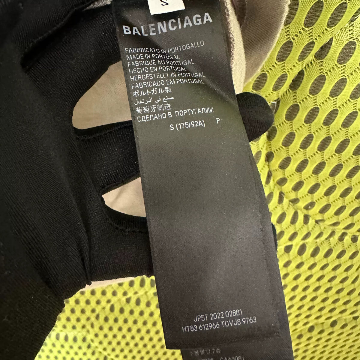 Balenciaga Khaki Grey Flocked Letter Short Sleeve Top