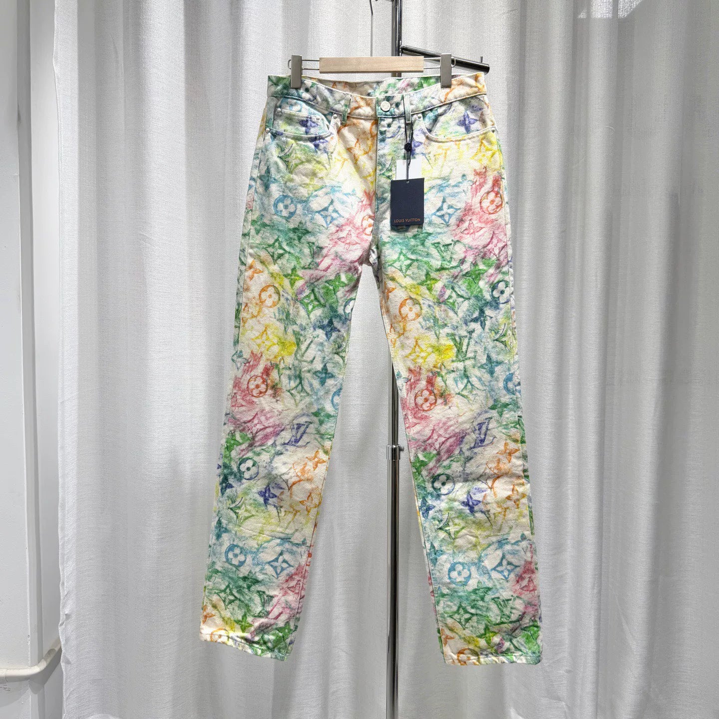 Louis Vuitton Denim Crayon Graffiti All-Over Print Monogram Straight-Leg Cotton Multicolor Pants