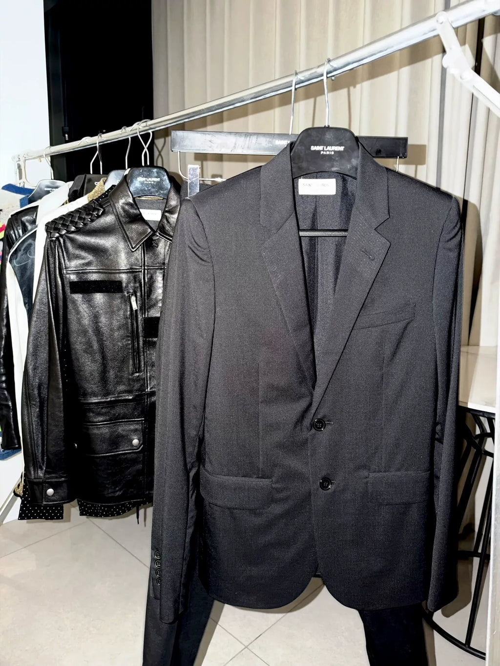 Saint Laurent Pinstripe Wool Blazer by Hedi Slimane