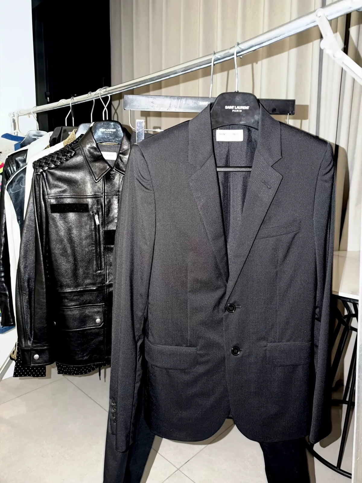 Saint Laurent Pinstripe Wool Blazer by Hedi Slimane