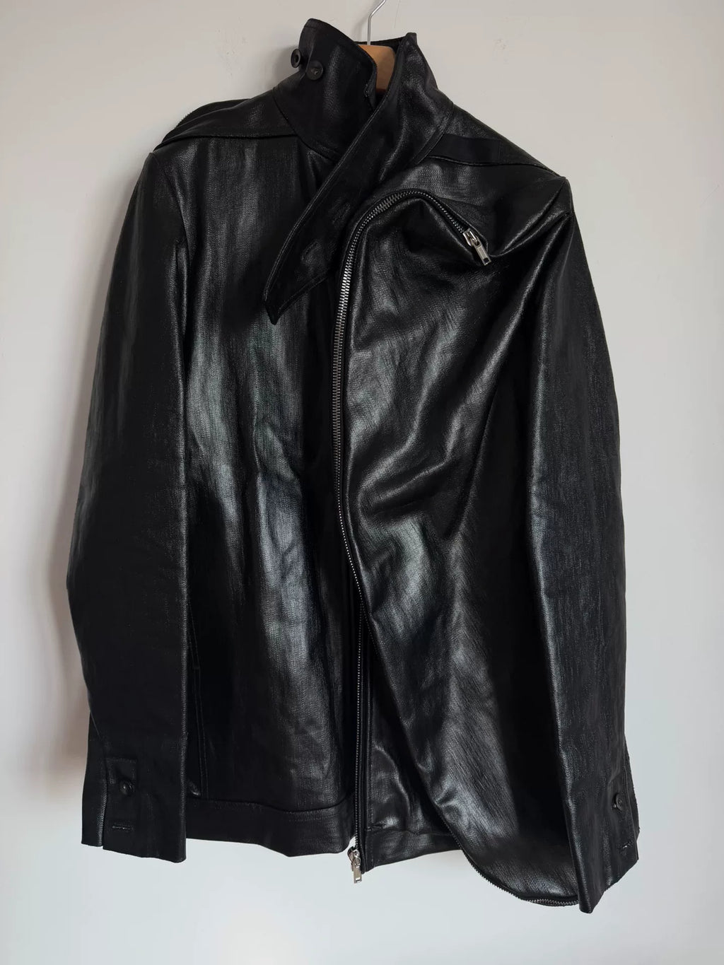 Rick Owens FW17 Black Coated Denim Zip-Up Jacket