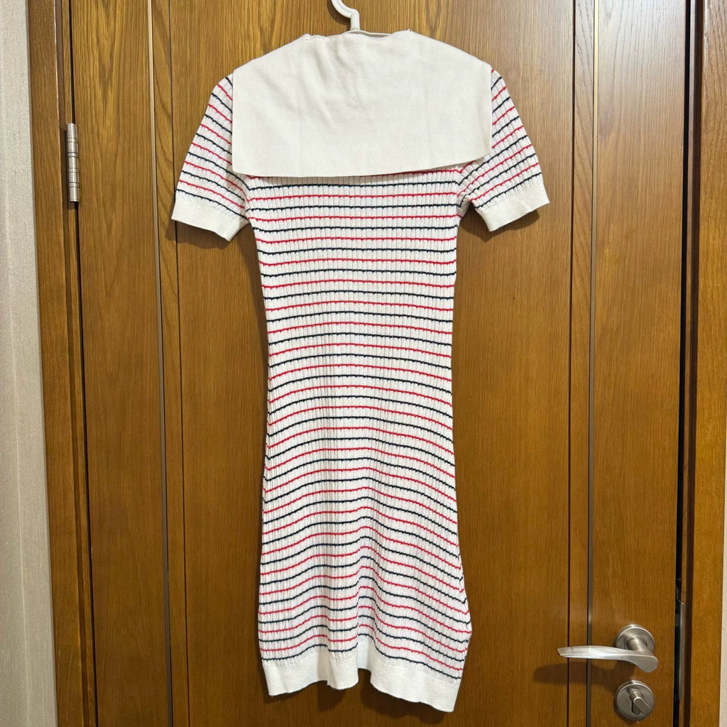 Miu Miu Striped Embroidered Logo Dress