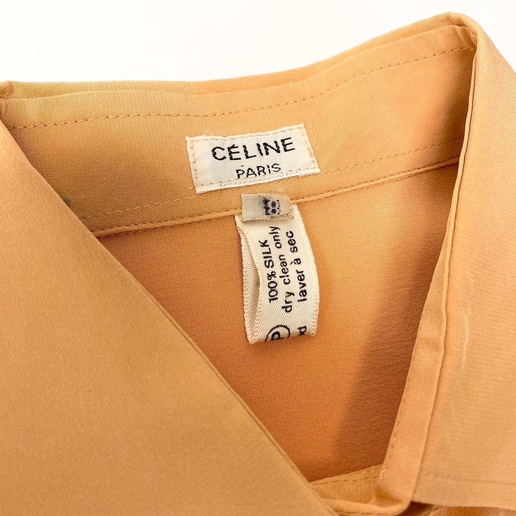 Celine 1990s Silk Logo Embroidered Long Sleeve Shirt