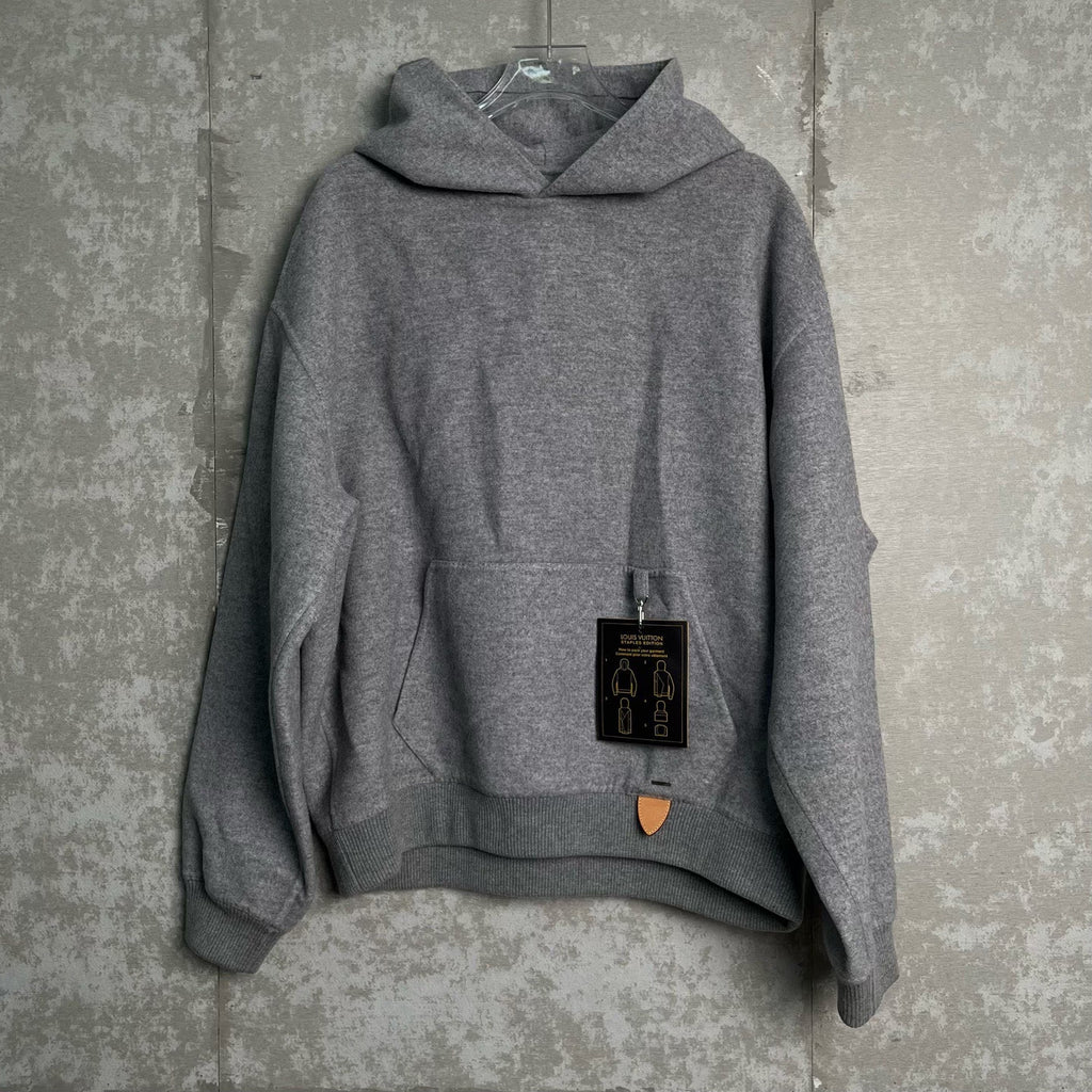 Louis Vuitton Gray Cashmere Leather Logo Hoodie
