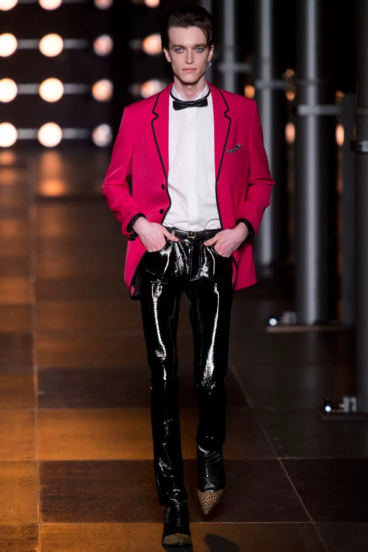 Saint Laurent SS14 Raspberry Red Black Trim Wool Jacket