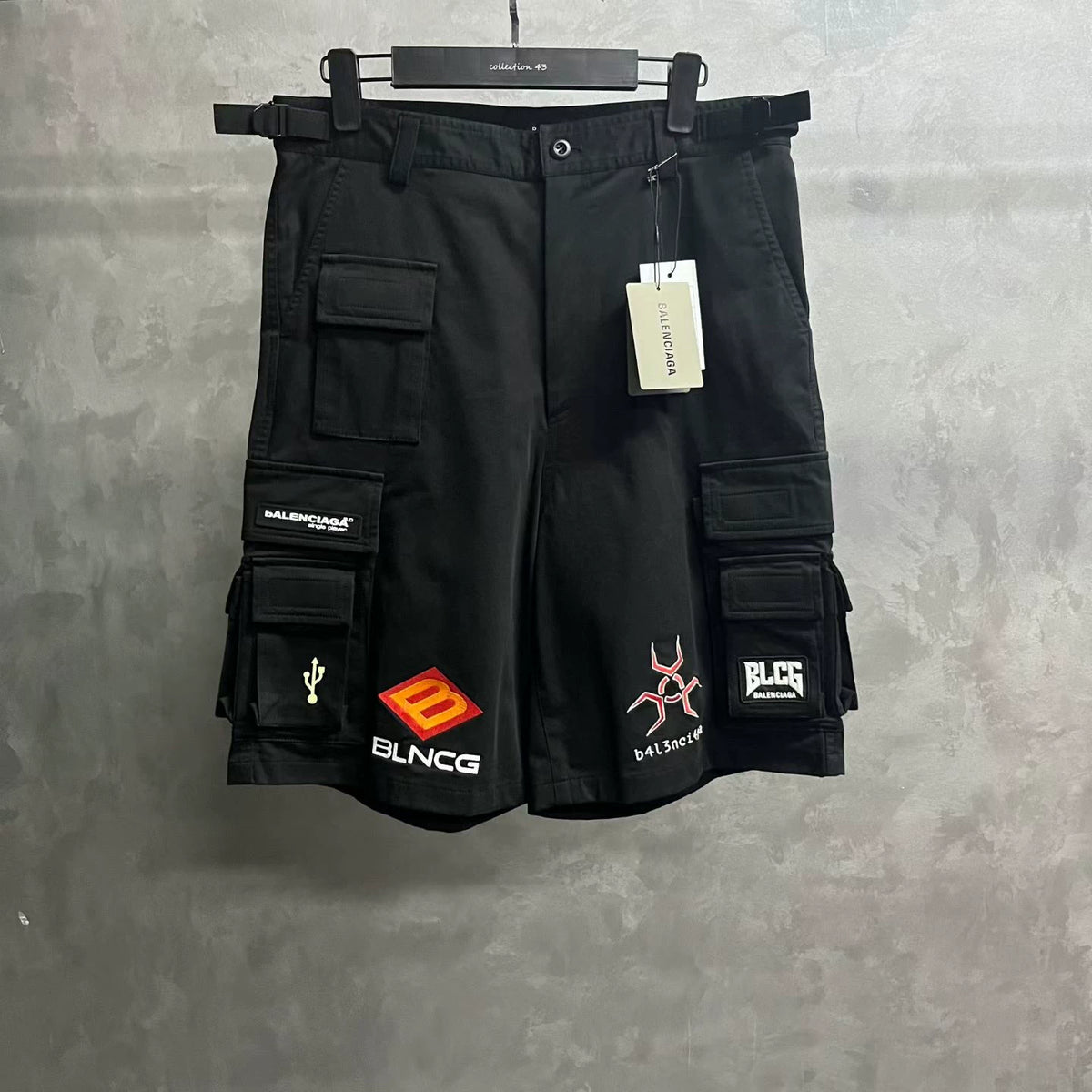 Balenciaga Black Letter Pocket Straight Cut Shorts