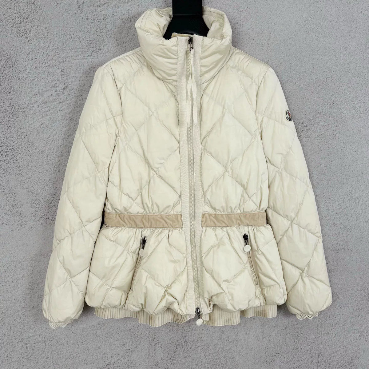 Moncler off-white quilted zip-up down jacket