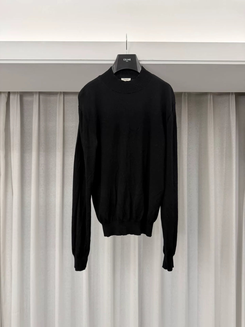 Celine Black Wool Crew Neck Sweater by Hedi Slimane