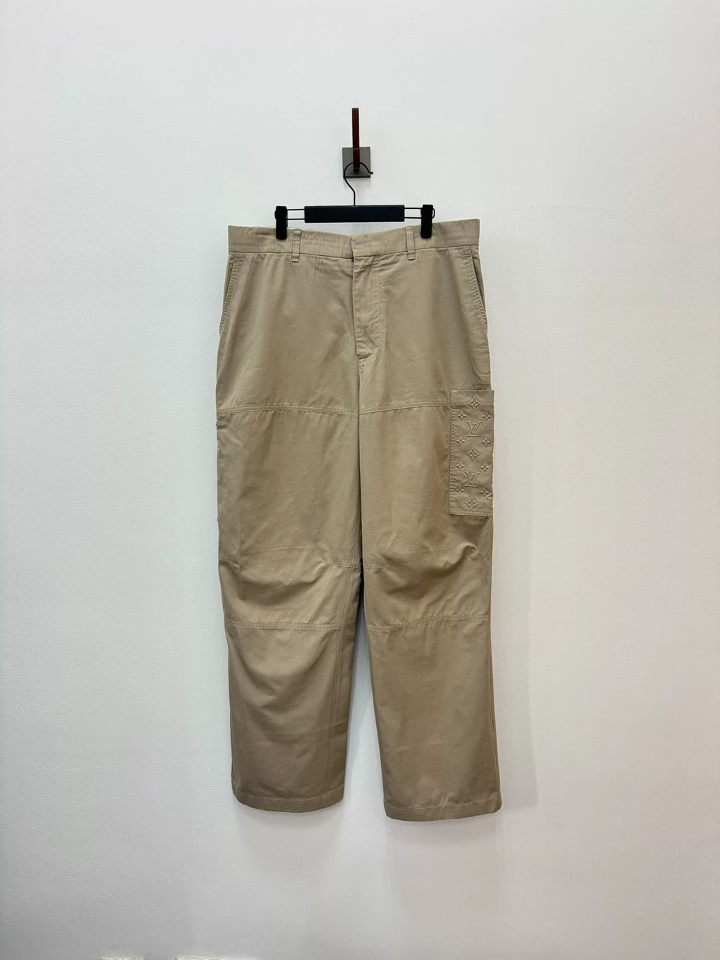 Louis Vuitton SS26 Khaki Monogram Embossed Rivet Cargo Pants