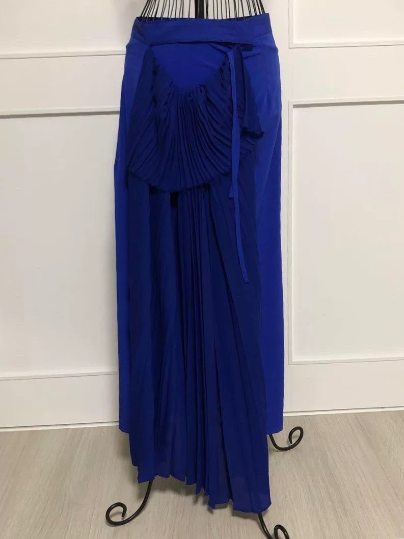 Y's Yohji Yamamoto SS22 Blue Pleated Patchwork Skirt
