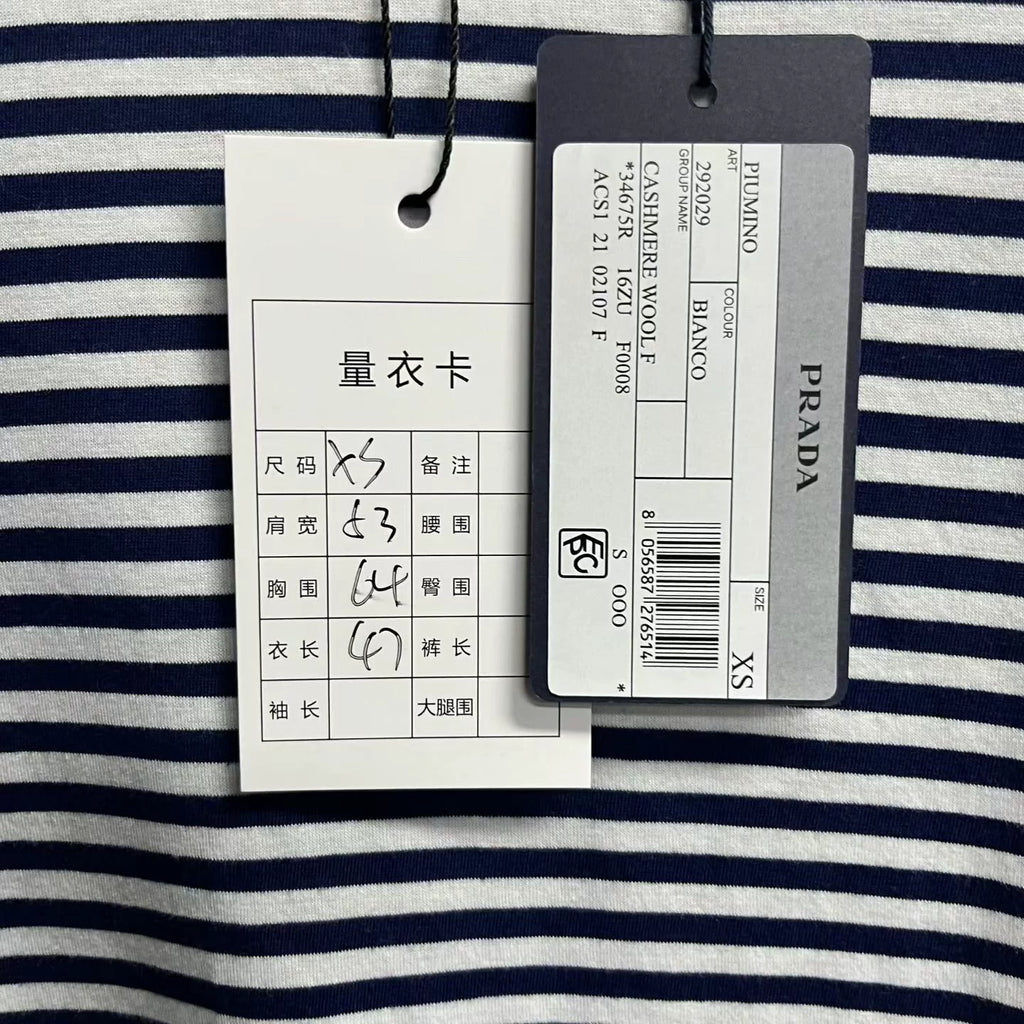 Prada Navy Blue Striped Plain-Weave Long-Sleeve T-Shirt