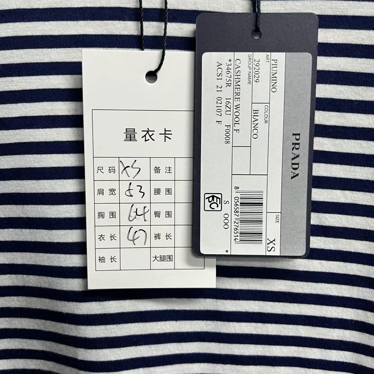 Prada Navy Blue Striped Plain-Weave Long-Sleeve T-Shirt