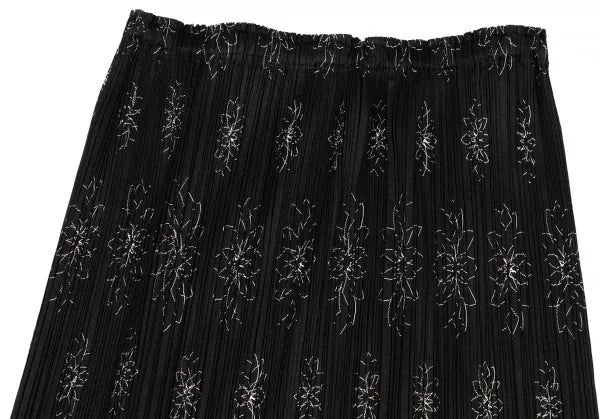 Issey Miyake Vintage Black Embroidered Flower Pleated Skirt