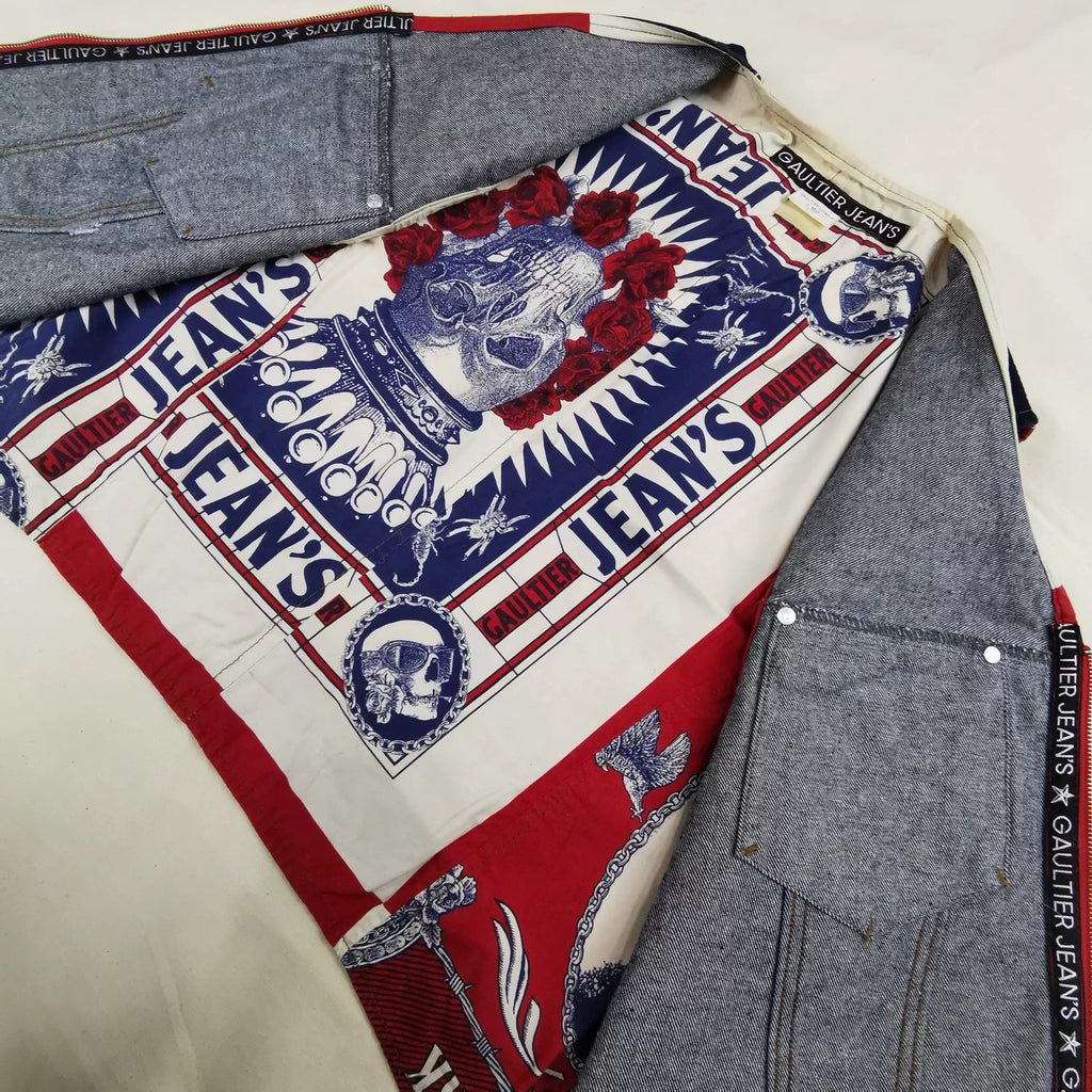 1994 Spring/Summer Jean Paul Gaultier Denim Skull Tattoo Patchwork Vest