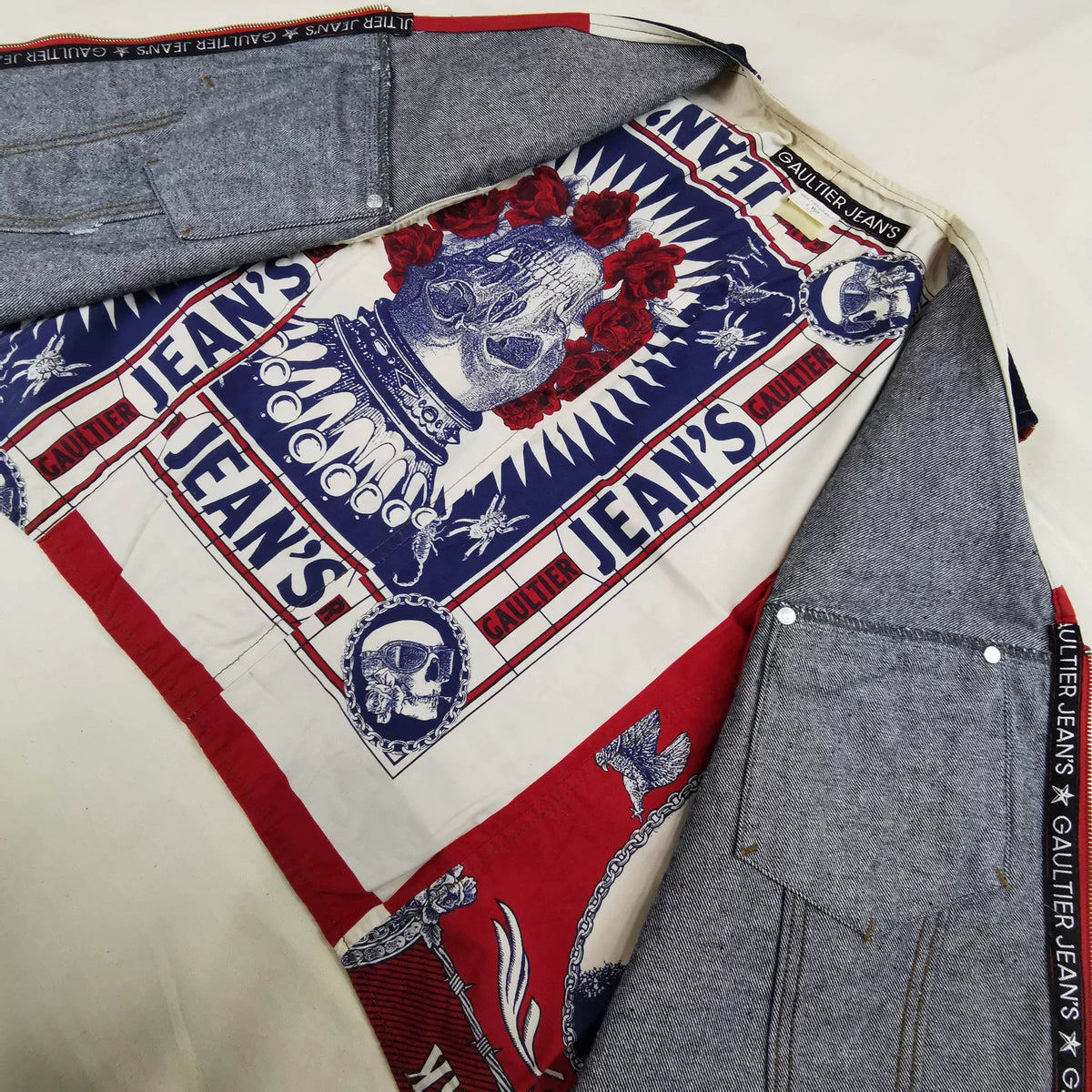1994 Spring/Summer Jean Paul Gaultier Denim Skull Tattoo Patchwork Vest