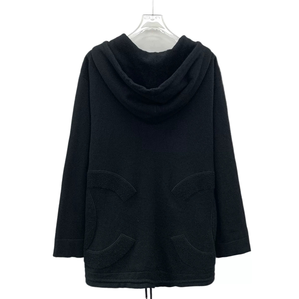 Chanel Black Goat Cashmere Hooded Drawstring Zip-Up Long-Sleeve Jacket