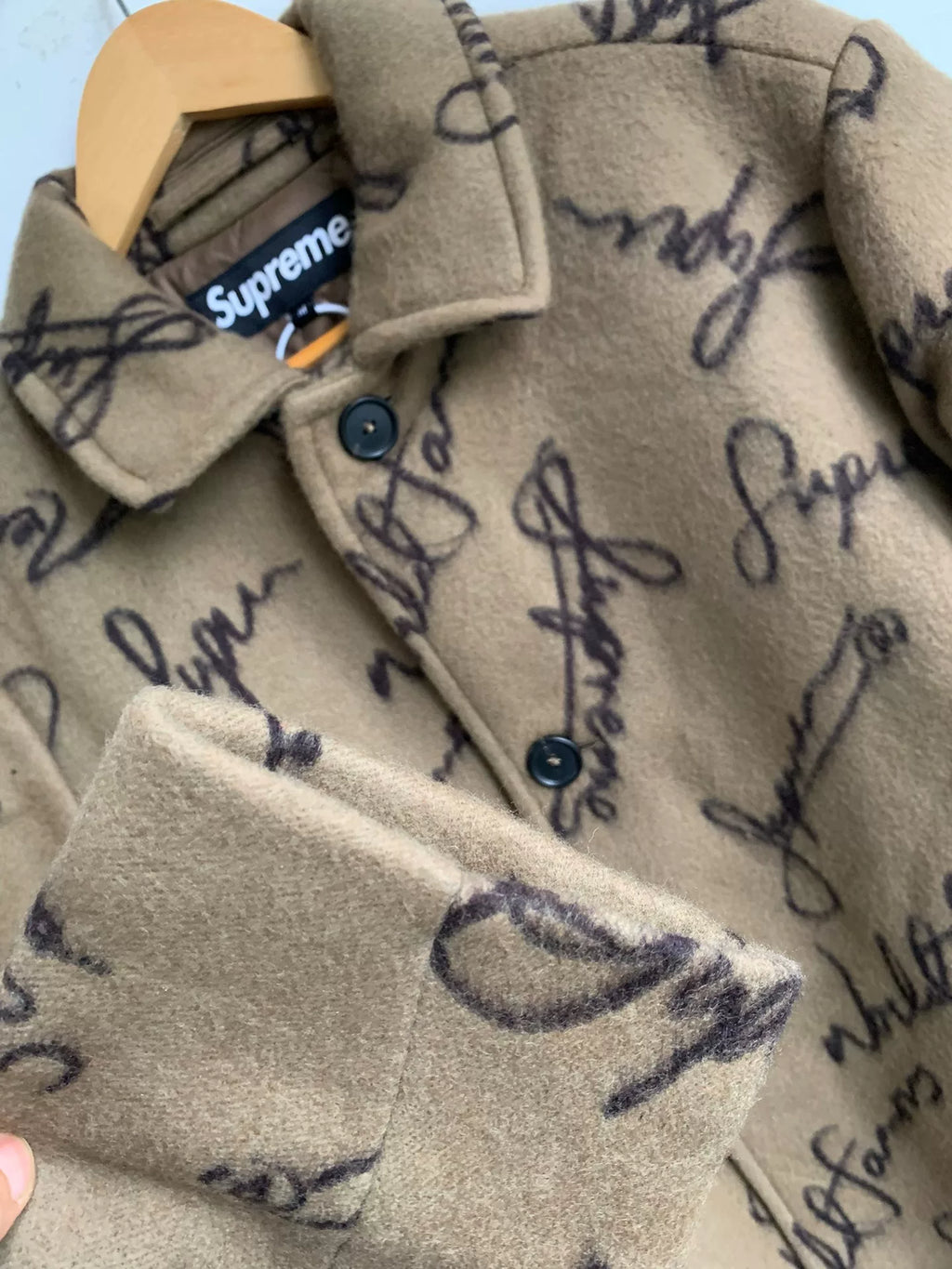 Supreme Script Logos Brown Wool Coat