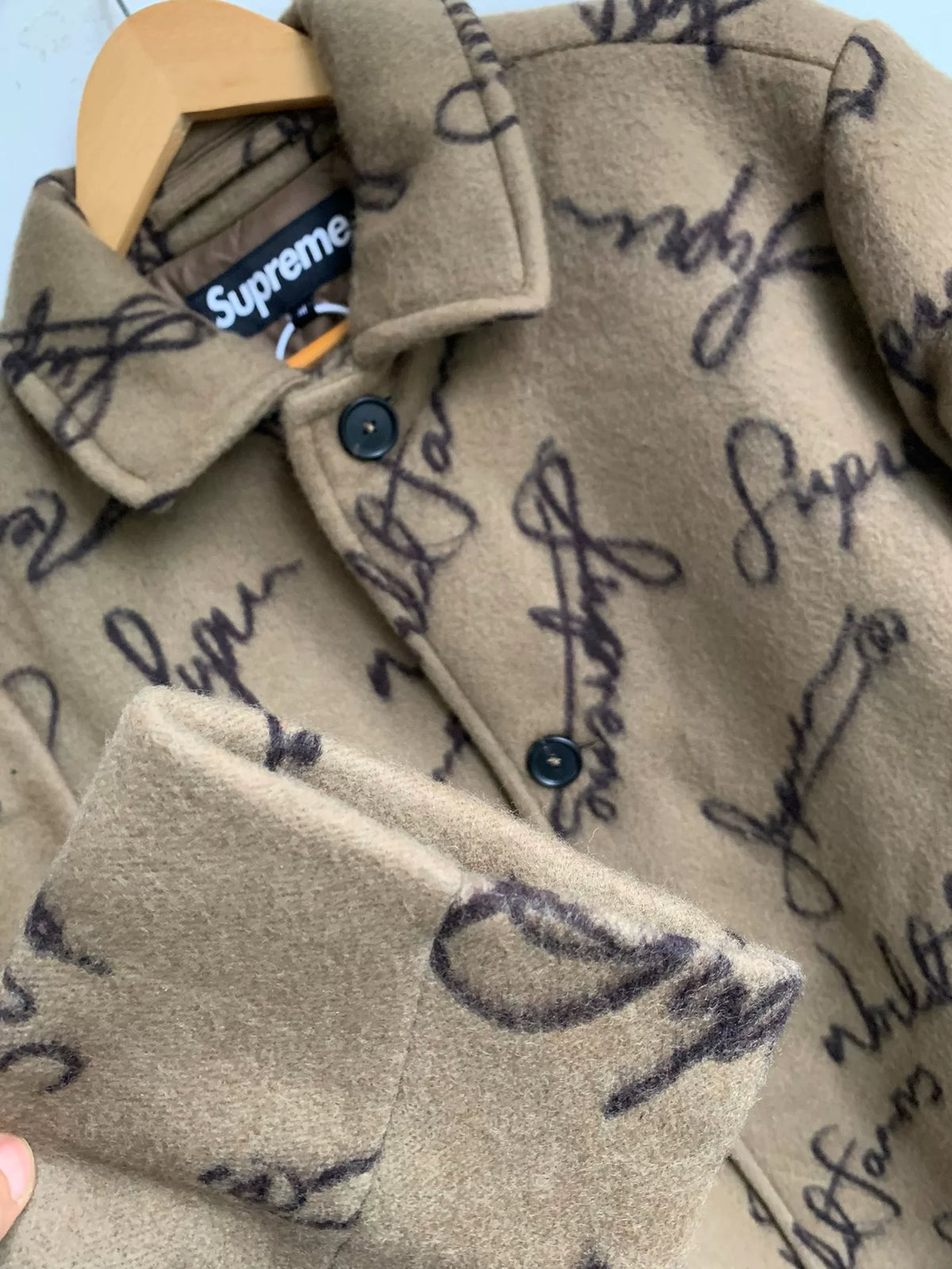 Supreme Script Logos Brown Wool Coat