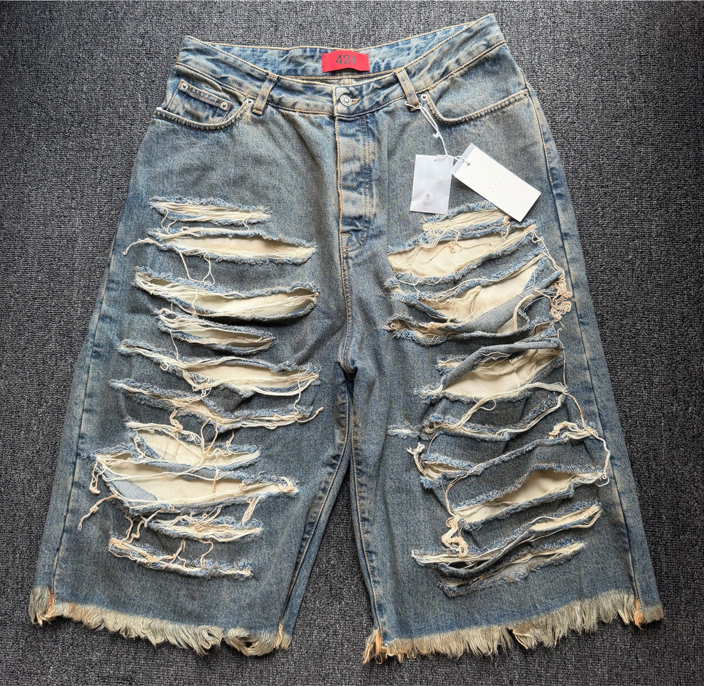 424 Distressed ripped denim shorts